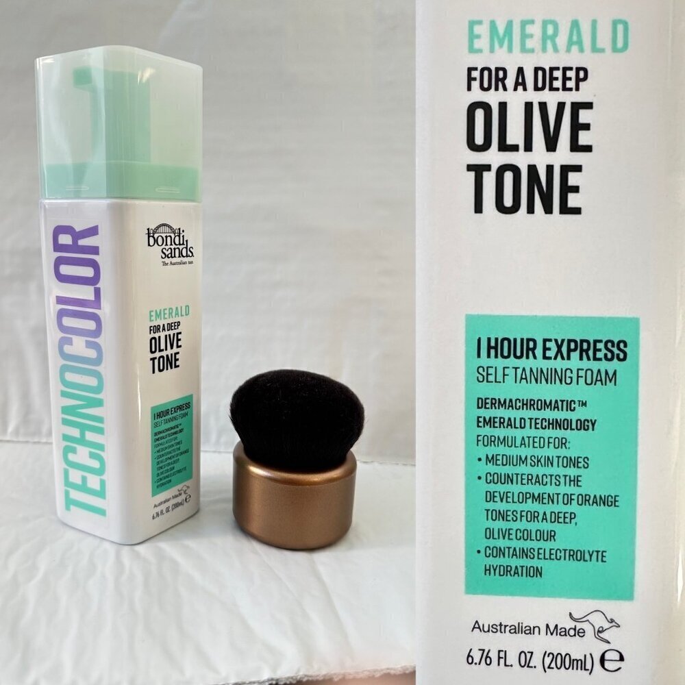Bondi Sands Technocolor Emerald 1 Hour Express Self Tan Foam 6.76Oz w/body brush